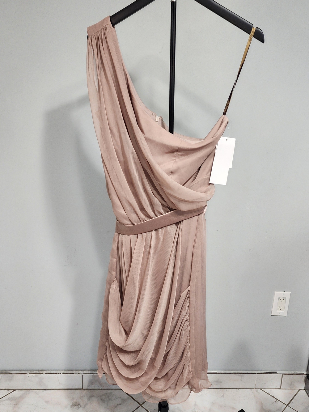 Lela Rose Vintage Blush Formal One-Shoulder Draped Gown